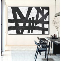 Hand Painted Extra Large Abstract Painting, Horizontal Acrylic Painting Large Wall Art. Black White Painting Original Art