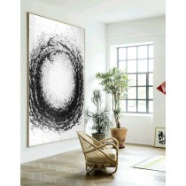 Large Large Abstract canvas art, Hand Made Acrylic Painting Minimalist Art, Abstract Painting On Canvas, Modern Art Circle. Black White