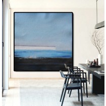 Large Abstract Painting Canvas Art, Landscape Painting On Canvas, Acrylic Painting Wall Art By Dao. Black White Blue.