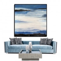 Original Art Extra Large Abstract Painting on Canvas, Landscape Painting Canvas Art By Dao. Blue White Black.