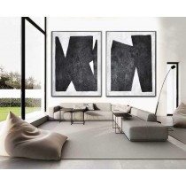 Set Of 2 Huge Contemporary Art Acrylic Painting On Canvas, Minimalist Canvas Wall Art By Celine