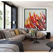 Hand Made Large Abstract canvas art, Landscape Painting  Wall Art. Red yellow green violet beige purple. - By Biao.