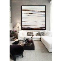 Original Art Extra Large Abstract Painting on Canvas Landscape Painting Canvas Art, Hand Painted By Dao. White Brown Blue