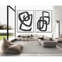 Set Of 2 Huge Contemporary Art Acrylic Painting On Canvas, Minimalist Canvas Wall Art Home Decor, Geometrical Art