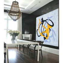 Handmade Painting Large Large Abstract canvas art, Hand Painted Aclylic Painting On Canvas Minimalist Art, Black White Yellow.