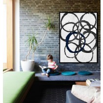Large Abstract Painting Minimalist Art, Hand Painted Contemporary Ar Geometric Art. Black White Acrylic Painting.