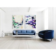 Set Of 2 Large Abstract Painting Canvas Art, Contemporary Art Wall Decorby Biao, Green, pink, blue.