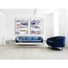 Set Of 2 Large Contemporary Painting, Abstract Canvas Art, Original Artwork by Biao, Blue, gray, brown, violet.
