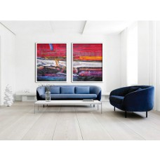 Set Of 2 Large Abstract Painting Canvas Art, Contemporary Artby Biao. Red, blue, purple, yellow, green.