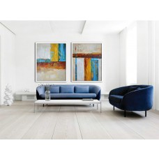 Set Of 2 Large Abstract Painting Canvas Art, Contemporary Art Original Art by Biao. Green, blue, brown, yellow - By Biao