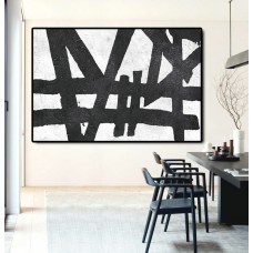 Hand Painted Extra Large Abstract Painting, Horizontal Acrylic Painting Large Wall Art. Black White Painting Original Art