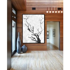 Hand Made Large Acrylic Painting On Canvas, Large Abstract canvas art Tree, Modern Painting Clean Looks, Black White Art.