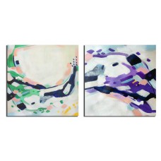 Set Of 2 Large Abstract Painting Canvas Art, Contemporary Art Wall Decorby Biao, pink, green, blue.