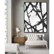 Huge Abstract Painting On Canvas, Vertical Canvas Painting, Extra Large Wall Art, Large Abstract canvas art Tree, Handmade. Black white with textures.
