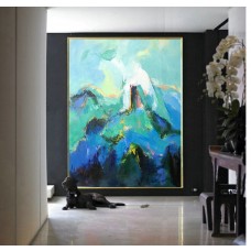 Extra Large Contemporary Painting, Abstract Canvas Art, Original Artwork by Leo. Hand paint. Green, blue, yellow, pink.