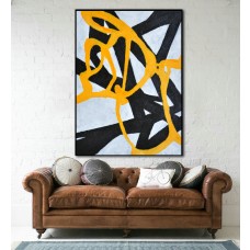 Original Painting Large Large Abstract canvas art, Hand Painted Aclylic Painting On Canvas Minimalist Art, Black White Yellow.