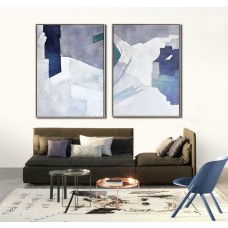 Set Of 2 Large Contemporary Painting, Abstract Canvas Art, Original Artwork by Biao. Blue, orange, pink, green, etc.