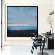 Large Abstract Painting Canvas Art, Landscape Painting On Canvas, Acrylic Painting Wall Art By Dao. Black White Blue.
