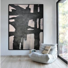 Extra Large Abstract Painting, Horizontal Acrylic Painting Large Wall Art. Black White and Pink Painting Original Art