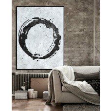 Large Large Abstract canvas art, Handmade Painting Minimalist Art, Abstract Painting On Canvas, Modern Art Circle. Black White.
