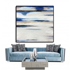 Original Art Extra Large Abstract Painting on Canvas, Landscape Painting Canvas Art Hand Painted By Dao. Blue White Brown
