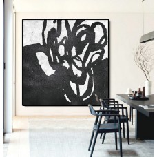 Abstract Painting Extra  Handmade Black White Flowers, Acrylic MinimaIlist Painting.