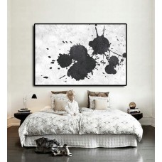 Handmade Extra Large Acrylic Painting On Canvas, Black White Painting Large Abstract canvas art, Horizontal Modern Art.