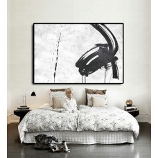 Handmade Extra Large Acrylic Painting On Canvas, Black White Painting Large Abstract canvas art, Horizontal Modern Art.