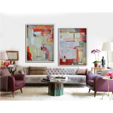 Set Of 2 Large Abstract Painting Canvas Art, Contemporary Art Wall Decorby Biao, Green, yellow, orange,red