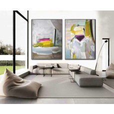 Set Of 2 Huge Contemporary Art Acrylic Painting On Canvas, Abstract Canvas Wall Art - By Biao
