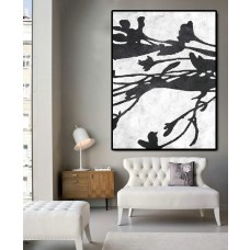 Huge Abstract Painting On Canvas, Vertical Canvas Painting, Extra Large Wall Art, Large Abstract canvas art Tree, Handmade. Black white with textures.