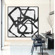 Abstract Painting Extra  Handmade Black White Geometric Art, Acrylic MinimaIlist Painting.