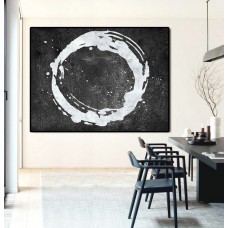 Large Large Abstract canvas art, Handmade Painting Minimalist Art, Abstract Painting On Canvas, Modern Art Circle. Black White.