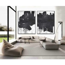Set Of 2 Huge Contemporary Art Acrylic Painting On Canvas, Minimalist Canvas Wall Art Home Decor, HANDMADE.