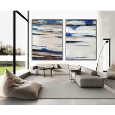 Set Of 2 Extra Large Contemporary Art, Acrylic Abstract Landscape Canvas Art, HANDMADE.