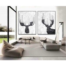 Set Of 2 Extra Large Acrylic Painting On Canvas, Minimalist Painting Canvas Art, Abstract Painting Wall Art, Reindeer