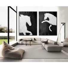Set Of 2 Huge Contemporary Art Acrylic Painting On Canvas, Minimalist Canvas Wall Art Home Decor, Horse, 