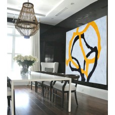 Handmade Painting Large Large Abstract canvas art, Hand Painted Aclylic Painting On Canvas Minimalist Art, Black White Yellow.