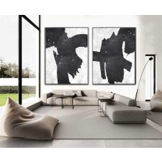 Set Of 2 Extra Large Acrylic Painting On Canvas, Minimalist Painting Canvas Art, Black White Contemporary Art, HANDMADE.