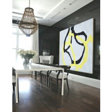 Large Large Abstract canvas art, Hand Painted Aclylic Painting On Canvas Minimalist Art, Black White Yellow.