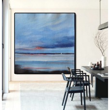 Large Abstract Painting Canvas Art, Landscape Painting On Canvas, Acrylic Painting Wall Art By Dao. Black White Blue Red.