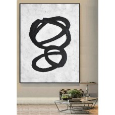 Large Large Abstract canvas art, Handmade Painting Minimalist Art, Abstract Painting On Canvas, Twisted Circles. Black White.